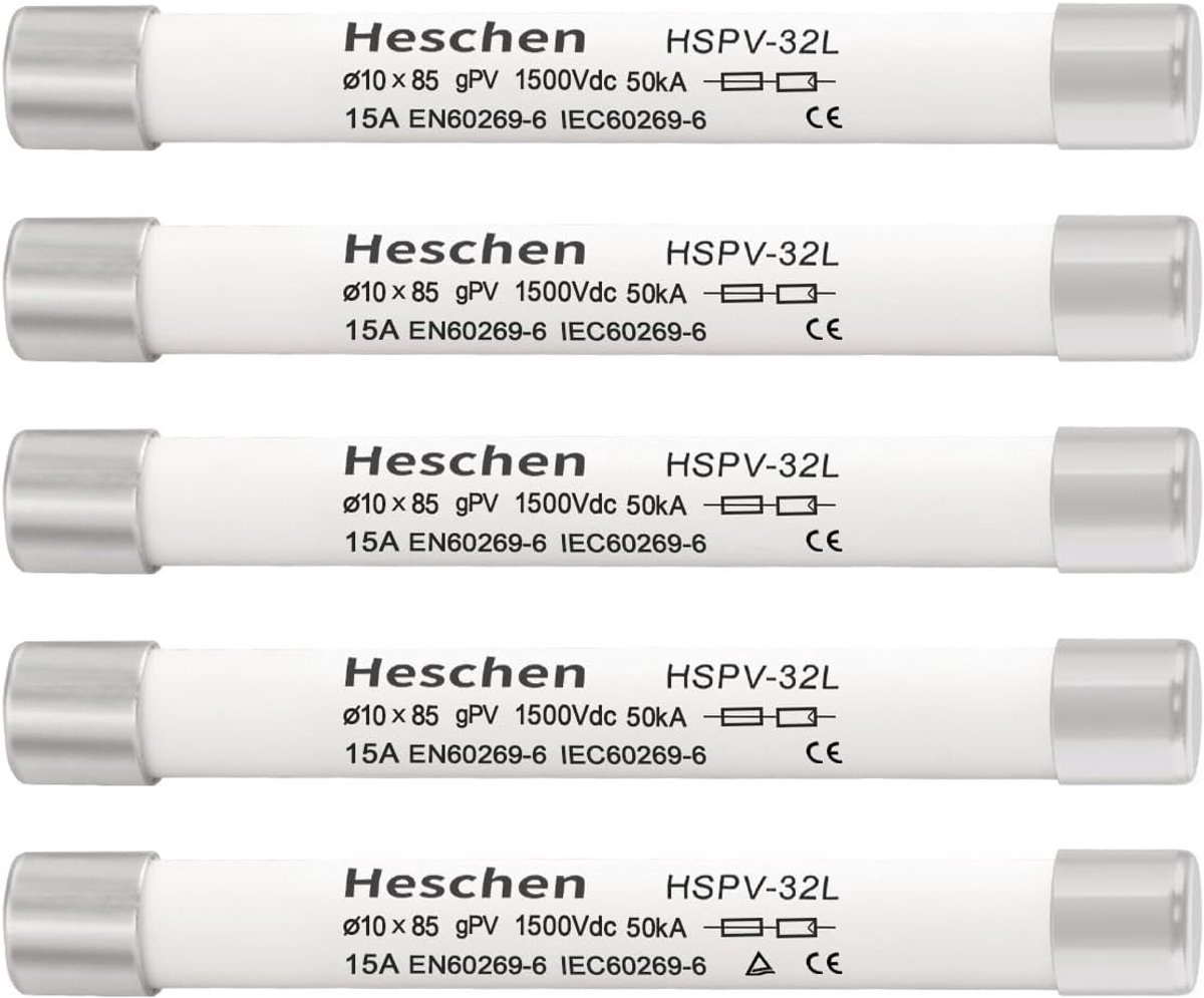 SnelShoppen - 5 Stuks Zonne-energie Fuses DC1500V Photovoltaic Fuse Link Type GPV HSPV-32L 10x85mm 15A 1500VDC met 50kA Onderbrekingscapaciteit voor Z