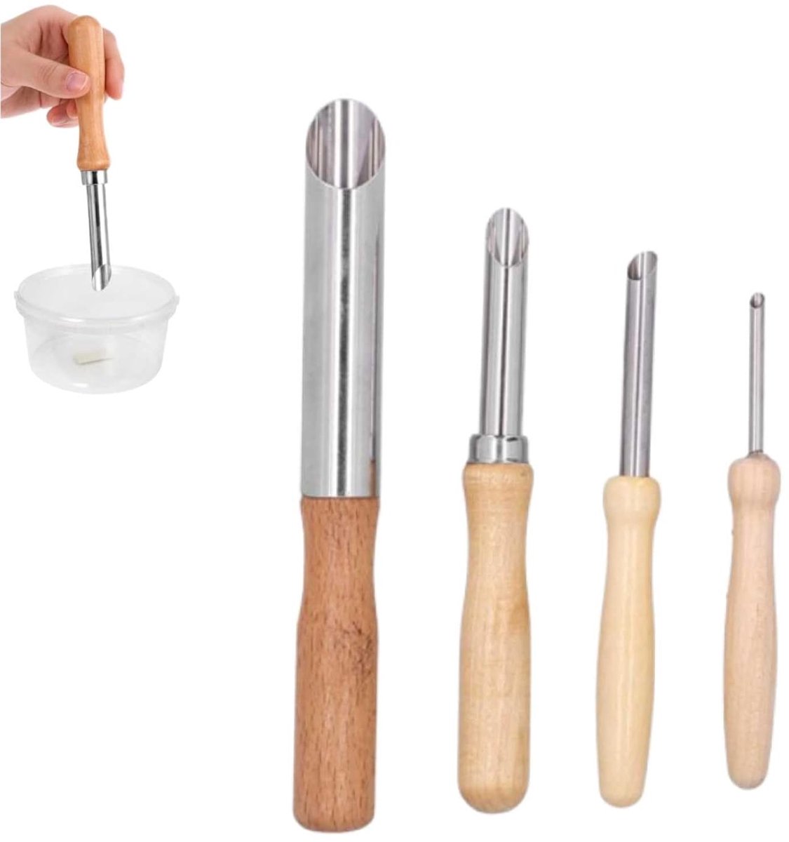 SnelShoppen - 4-delige Kleigat Snijdersset, RVS Gat Cutter met Houten Handvat, Pottenbakker Gereedschap voor Handwerk en Sculpturen