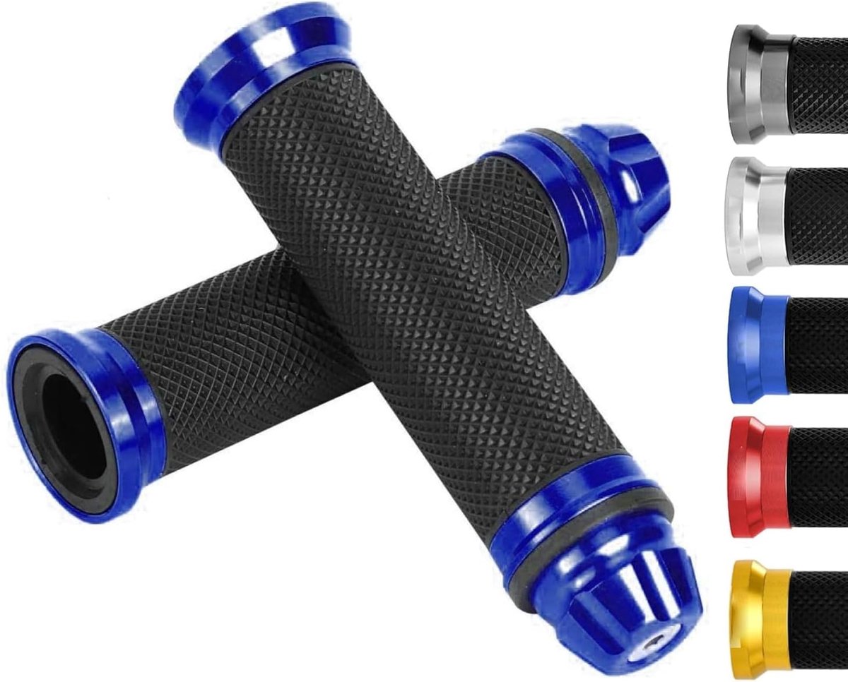SnelShoppen - Motorfiets Handgrepen, Motorbike Standaard Handvatten CNC Aluminium en Rubber Handvatten voor 7/8" Handvat Fiets (Blauw)