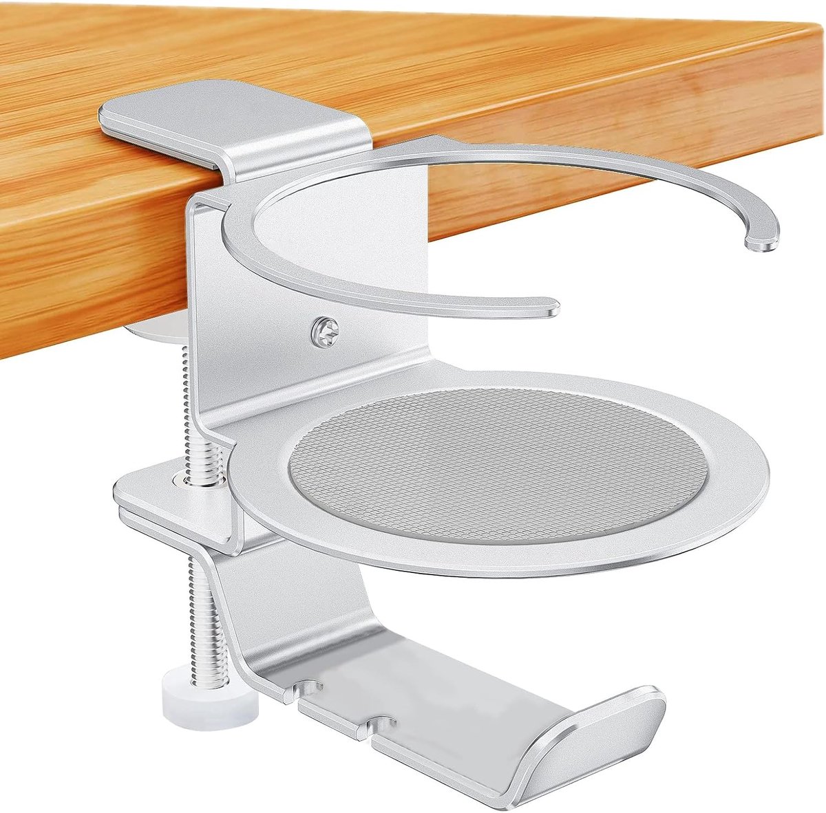 SnelShoppen - Desk Cup Holder, 360° Rotatable Beugel, Ruimtebesparend, PC Gaming Headset Stand Onder Bureau voor Thuis Kantoor (Zilver)