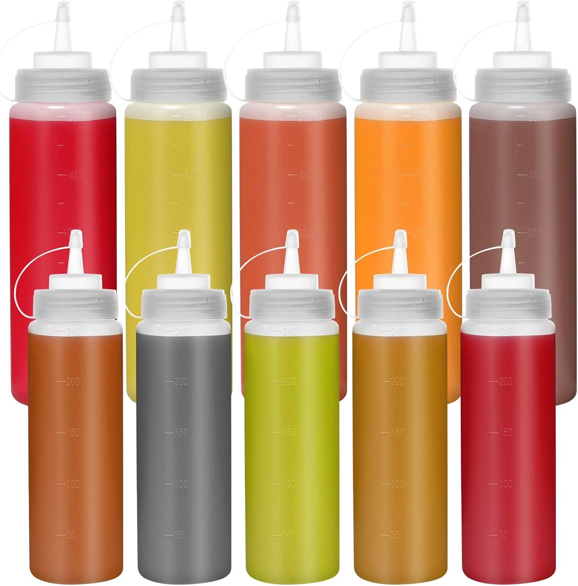 SnelShoppen - 10 Pack 8oz 16oz Plastic Squeeze Flessen met Draaideksels, 240ml 500ml Knijpfles voor Sauzen, Verf en Condimenten, Keuken en Creatief Ge