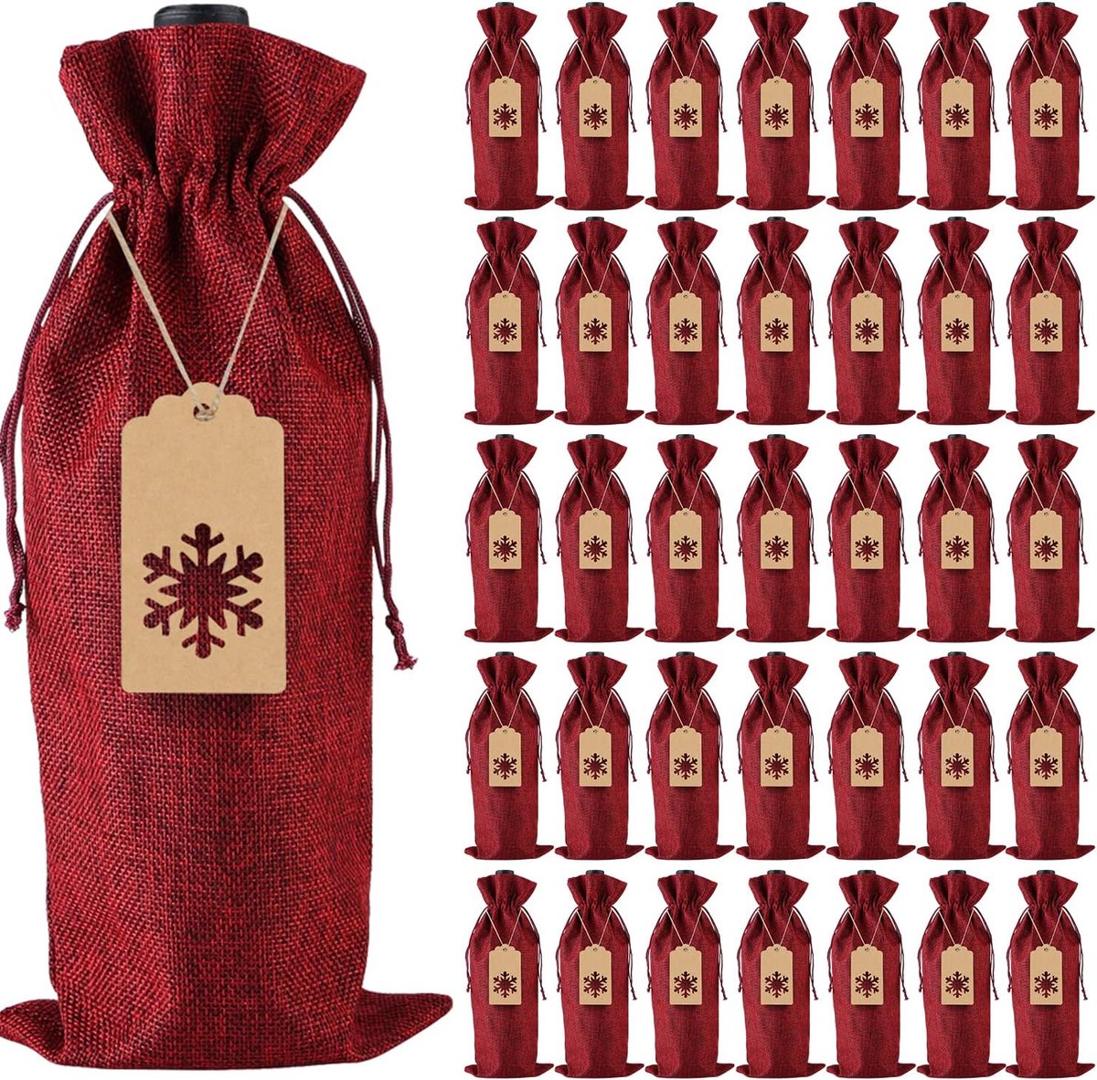 SnelShoppen - Jute Wijnfleszakken - Duurzaam Jute, Herbruikbaar en Milieuvriendelijk, Perfect voor Feesten, Cadeaus en Wijnliefhebbers - Set van 2 - B