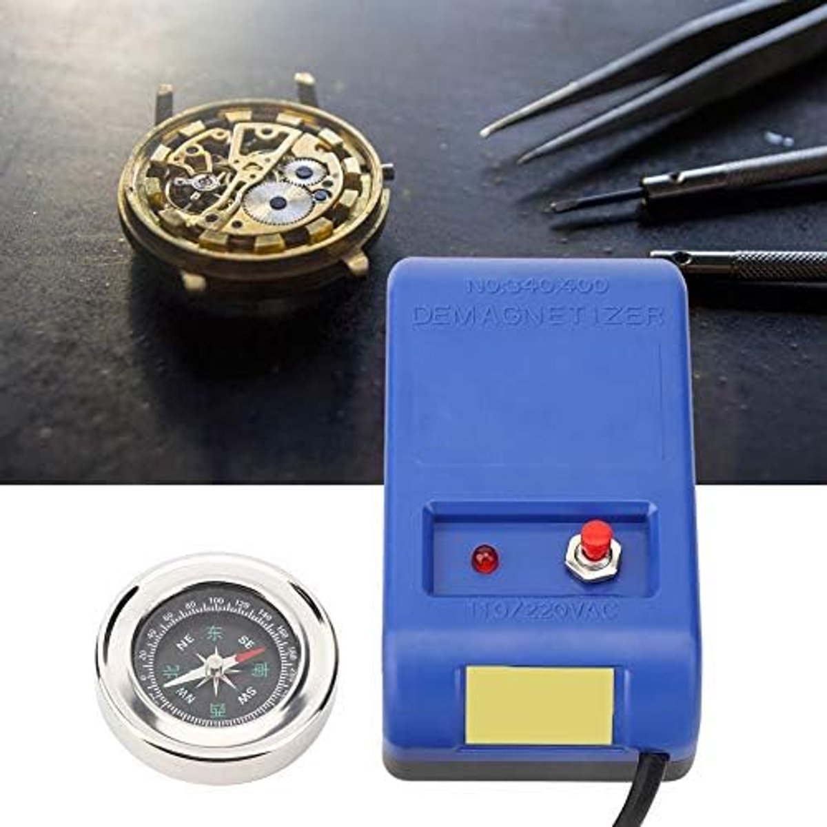 SnelShoppen - Elektrische Demagnetiseur Gereedschap Demagnetiseer Apparaat met Kompas Lange Voedingskabel Horlogemaker Reparatie Tool Voor Horloge Dem