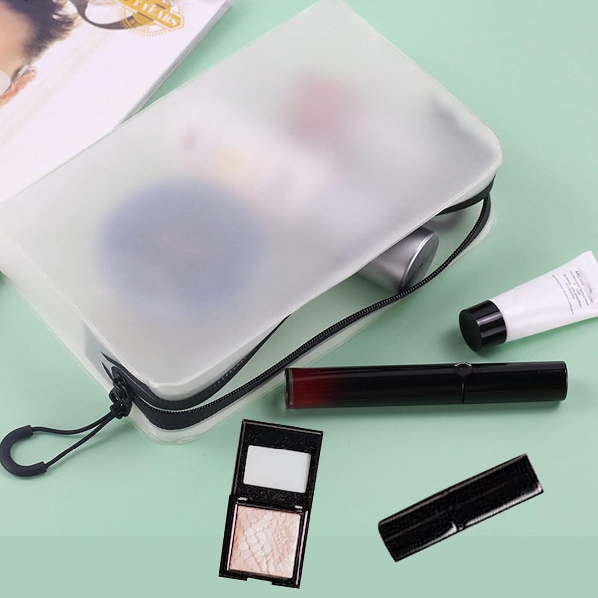 SnelShoppen - Transparante Cosmetic Bag - Doorzichtige Make-up Tas voor Vrouwen - Toilettas - Duurzaam Vinyl - Klein - Voor Vliegtuigen en Reizen