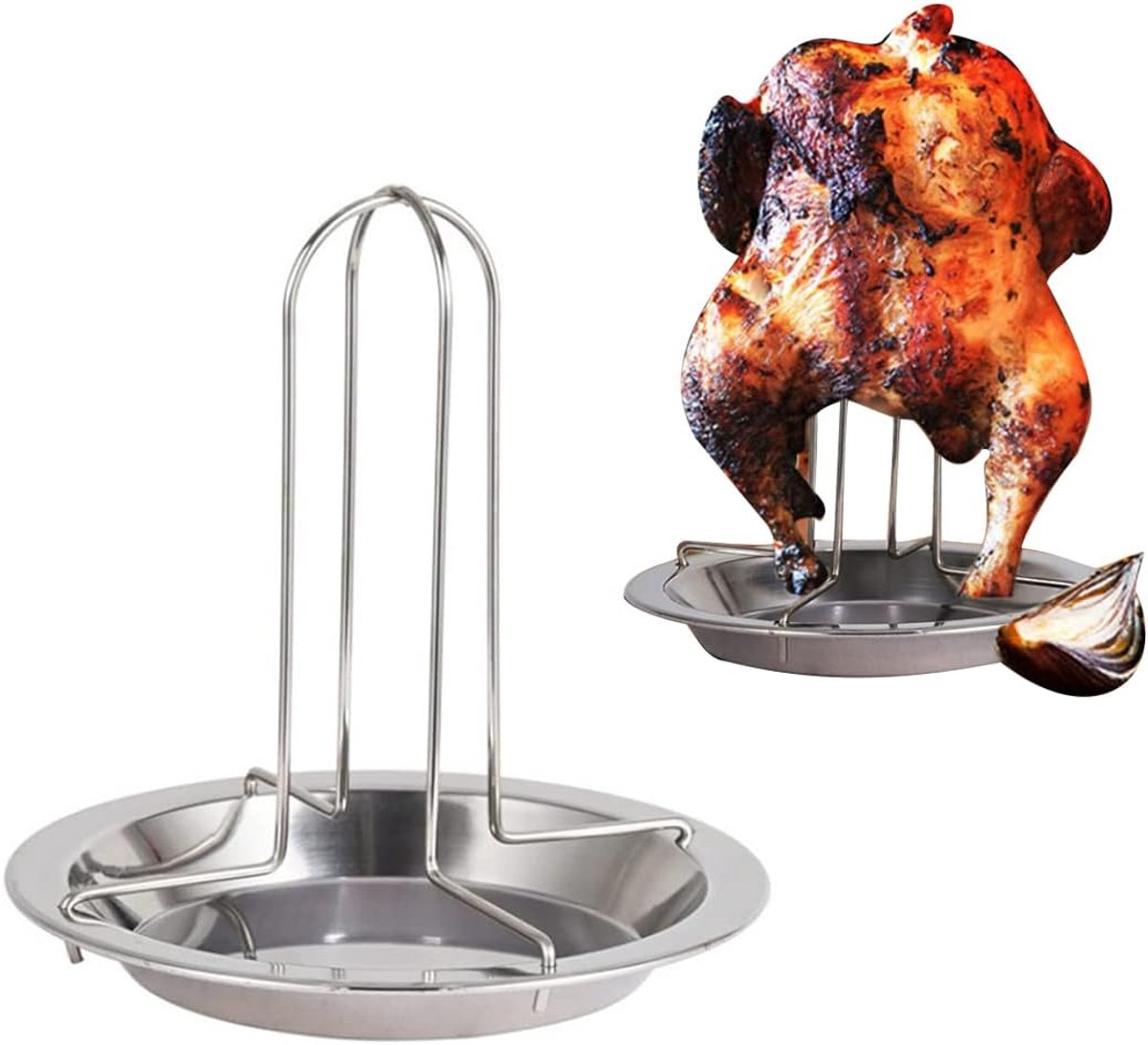 SnelShoppen - Casserole RVS Kippenrek Vouwbaar met Druppelkom voor Oven of Barbecue - Draagbare Camping Grill Accessoires
