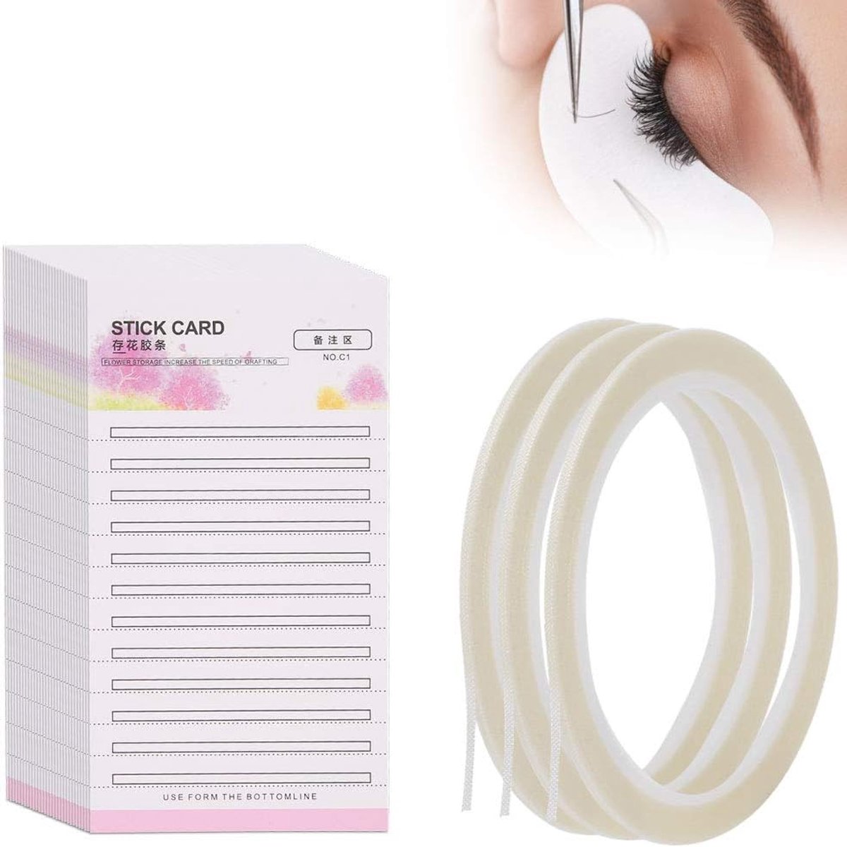 SnelShoppen - Eyelash Extension Kaarten 30 Stuks Individuele Wimpers Kaartjes met 3 Hechtingsstrips, Valse Wimpers Fans, Dubbelzijdige Plakband, Profe