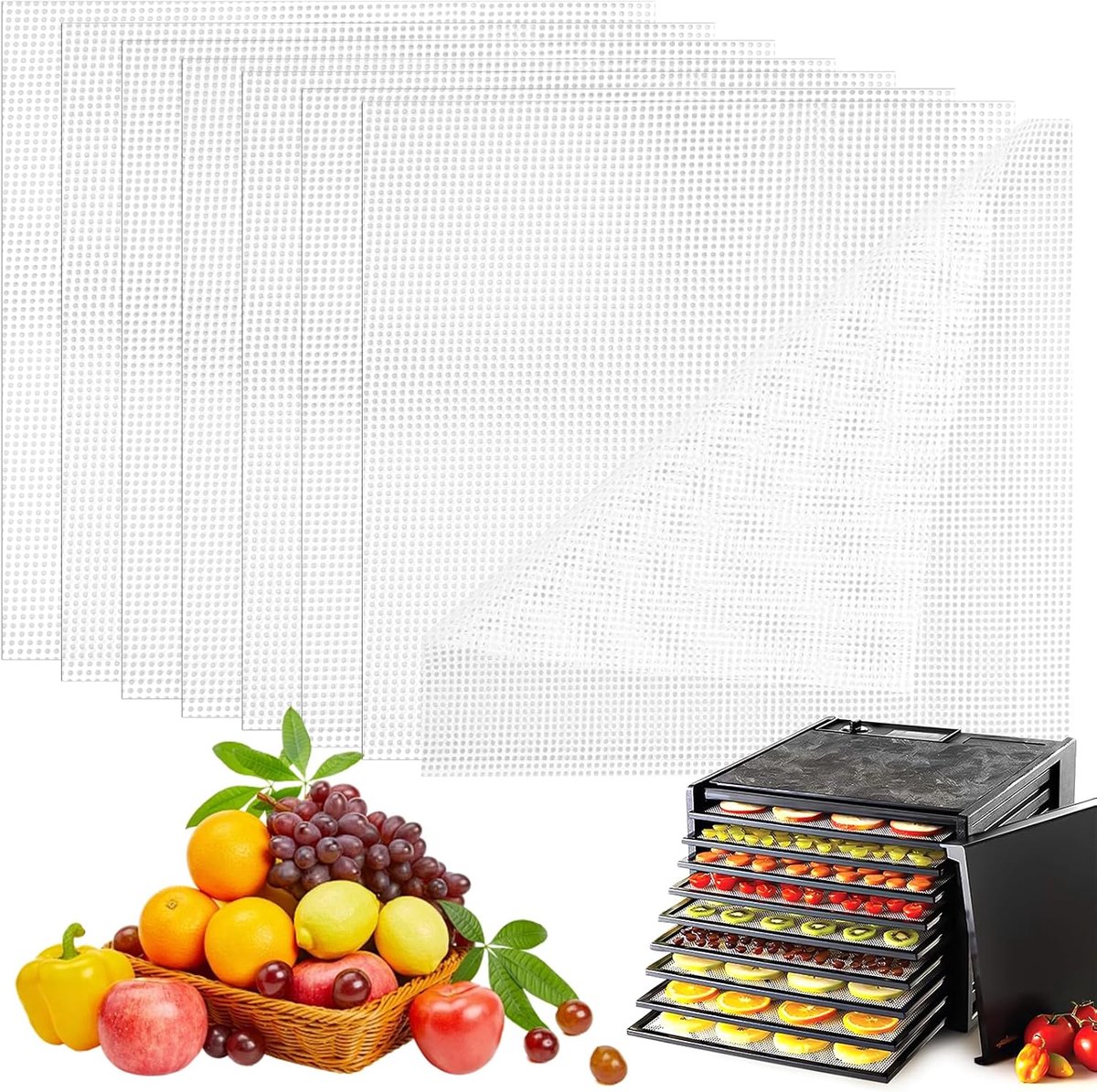 SnelShoppen - 8 Stuks Droogfilm voor Droogmachine, Vierkante Silicone Dehydrator Vellen 35,5 x 35,5 cm, Antikleef Coating, BPA Vrij, Herbruikbare Stoo