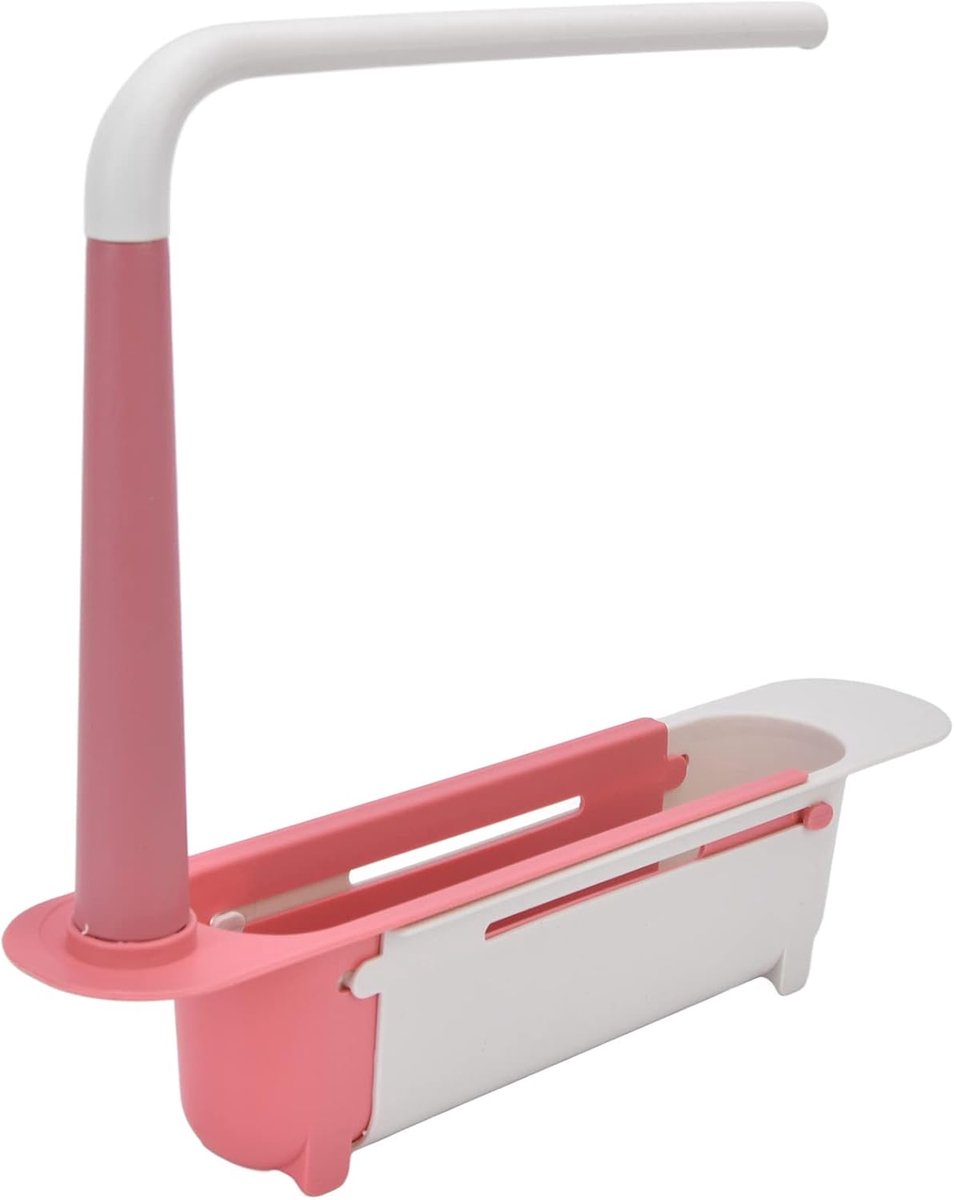 SnelShoppen - Telescopische Afwasbak Organizer, Verstelbare Opbergmand met Lade, Uitbreidbare Afvoer Bakhouder voor Aanrecht, 12.6-17.7 Inch, Rood, Ke