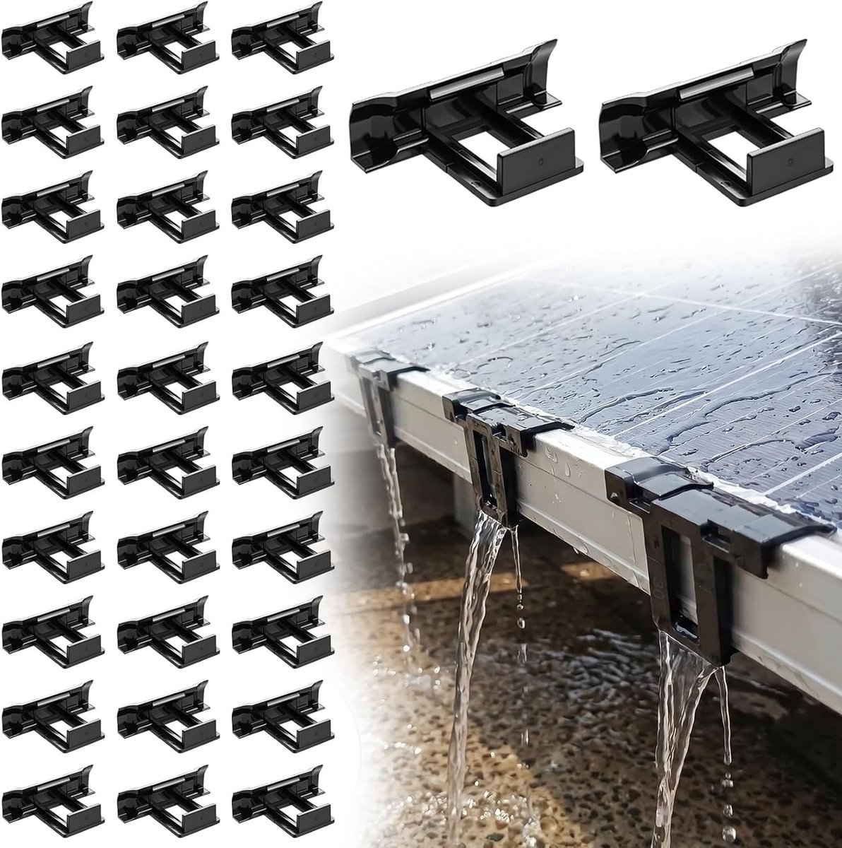 Waterafvoerclips voor zonnepanelen 30mm - 32 stuks - Mud Removal Clips en reinigingsklemmen voor zonnepanelen, ideaal voor onderhoud en efficiëntie