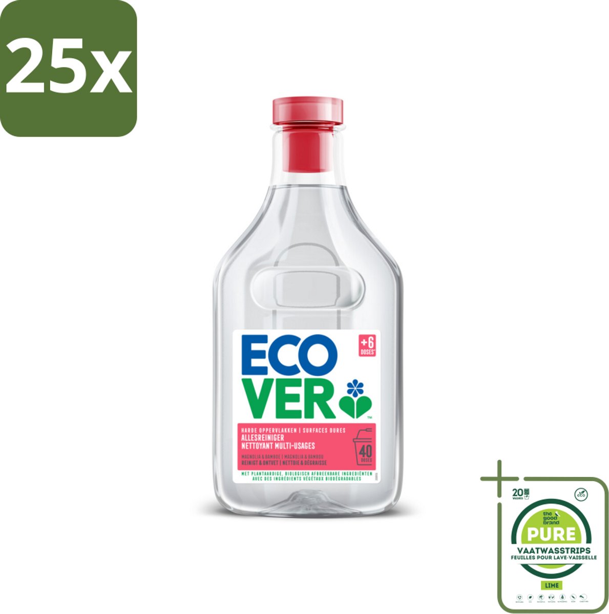 25 x Ecover - Allesreiniger - Magnolia & Bamboe - 1 liter - Grootverpakking - Allesreiniger - Schoonmaakmiddel - Biologisch Afbreekbaar - Plantaardige Reiniger - Magnolia