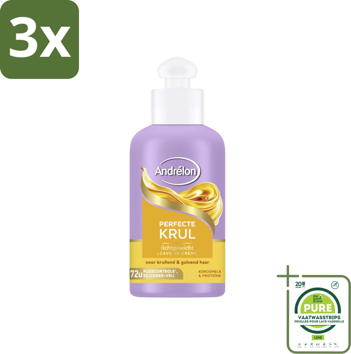 3 x Andrélon – Leave-In Crème – Perfecte Krul – 200 ml - Grootverpakking - Krullen Verzorgen - Krullen Definiëren - Krullen Pluisvrij - Krullen Hyderaten - Kokosmelk Haar