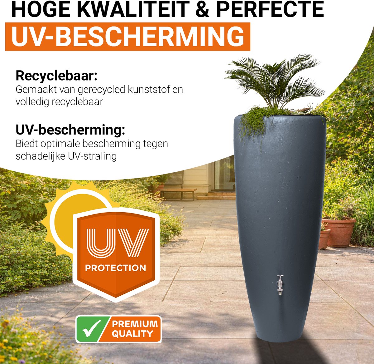 Garantia 2in1 waterreservoir 300 liter grafietgrijs incl. plantschaal