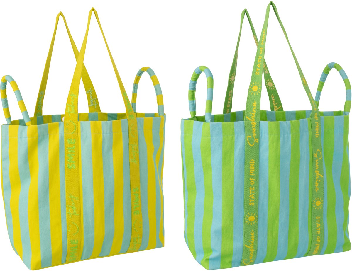 J-Line strandtas Sunshine + Lach Gestreept - katoen - mix - set van 2