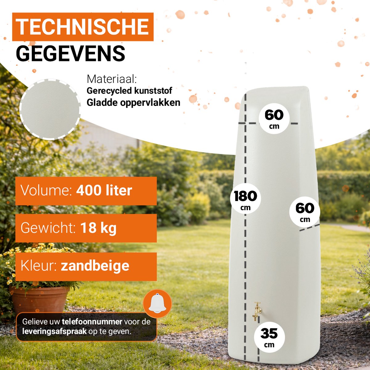 Garantia Elegance colonne récupératrice d'eau 400 liter beige sable