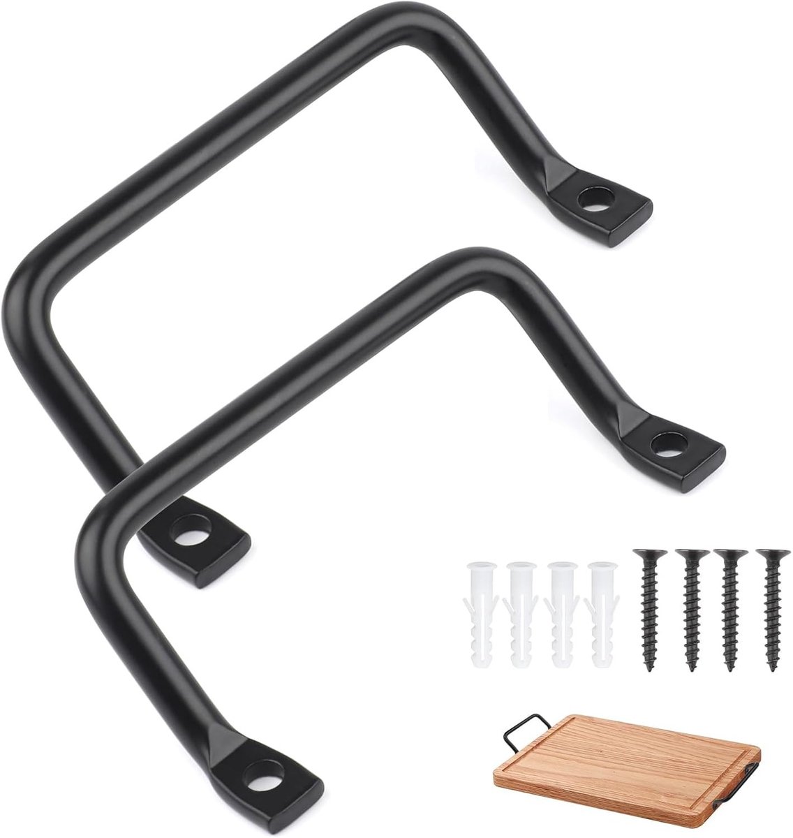 Set van 2 metalen zijhandgrepen 4" mat zwart, ideaal voor snijplanken, charcuterieplanken en keukenkast hardware met schroeven, universele tray handgrepen voor serveerschalen
