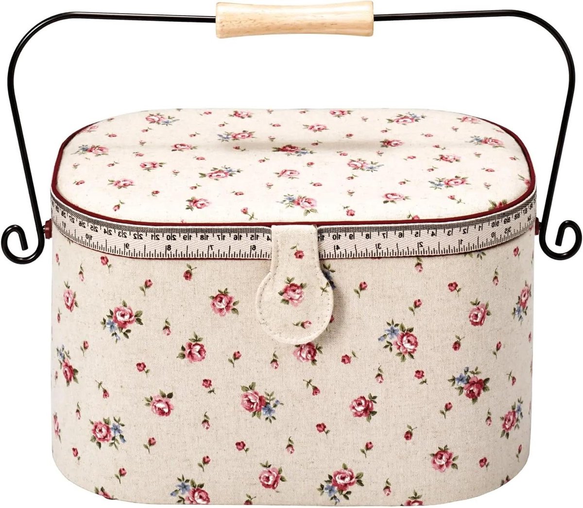 Naaimand met handvat - Opbergmand - Hobby Benodigdheden - Magnetische sluiting - 30x20x19 cm - Ivoor