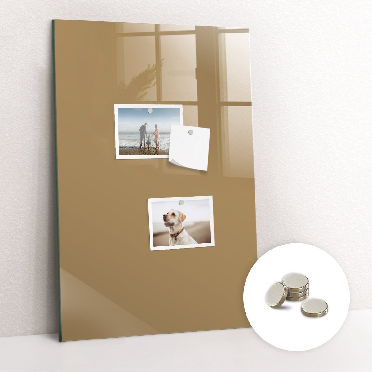 Tulup Glassboard - Donkerbeige kleur Magneetbord - 40 cm x 60 cm - Magnetisch Bord - Industrieel Wandbord - Magneetbord Foto Beige - Inclusief Gratis Magneten - Memo Bord - Magneetbord Design