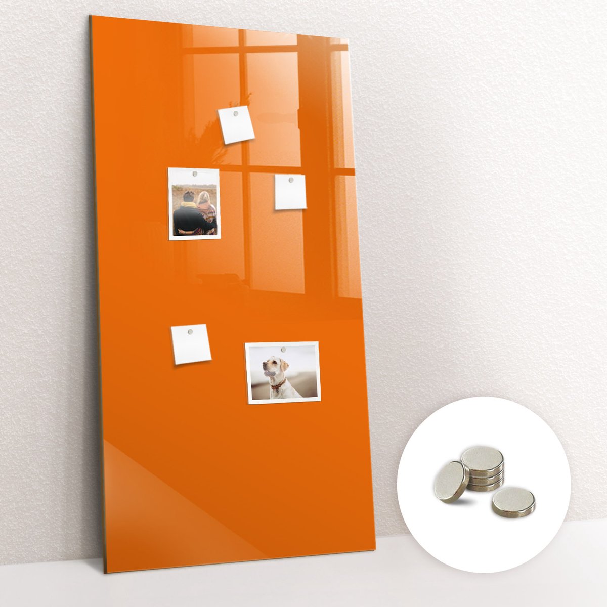 Tulup Glassboard - Oranje kleur Magneetbord - 60 cm x 120 cm - Magneetbord Foto - Minimalistisch Prikbord - Magneetbord Muur Oranje - Gratis 5 Sterke Magneten - Magnet Board - Magnetisch Memobord