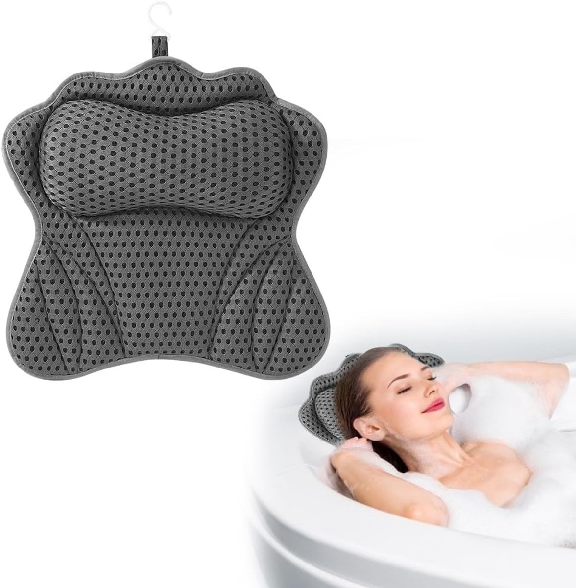 Comfortabel Badkussen met 4D Luchtmesh Technologie en Zuignappen voor Hoofd, Schouders en Rug in Badkuip - Perfect voor Thuis Spa Ervaring