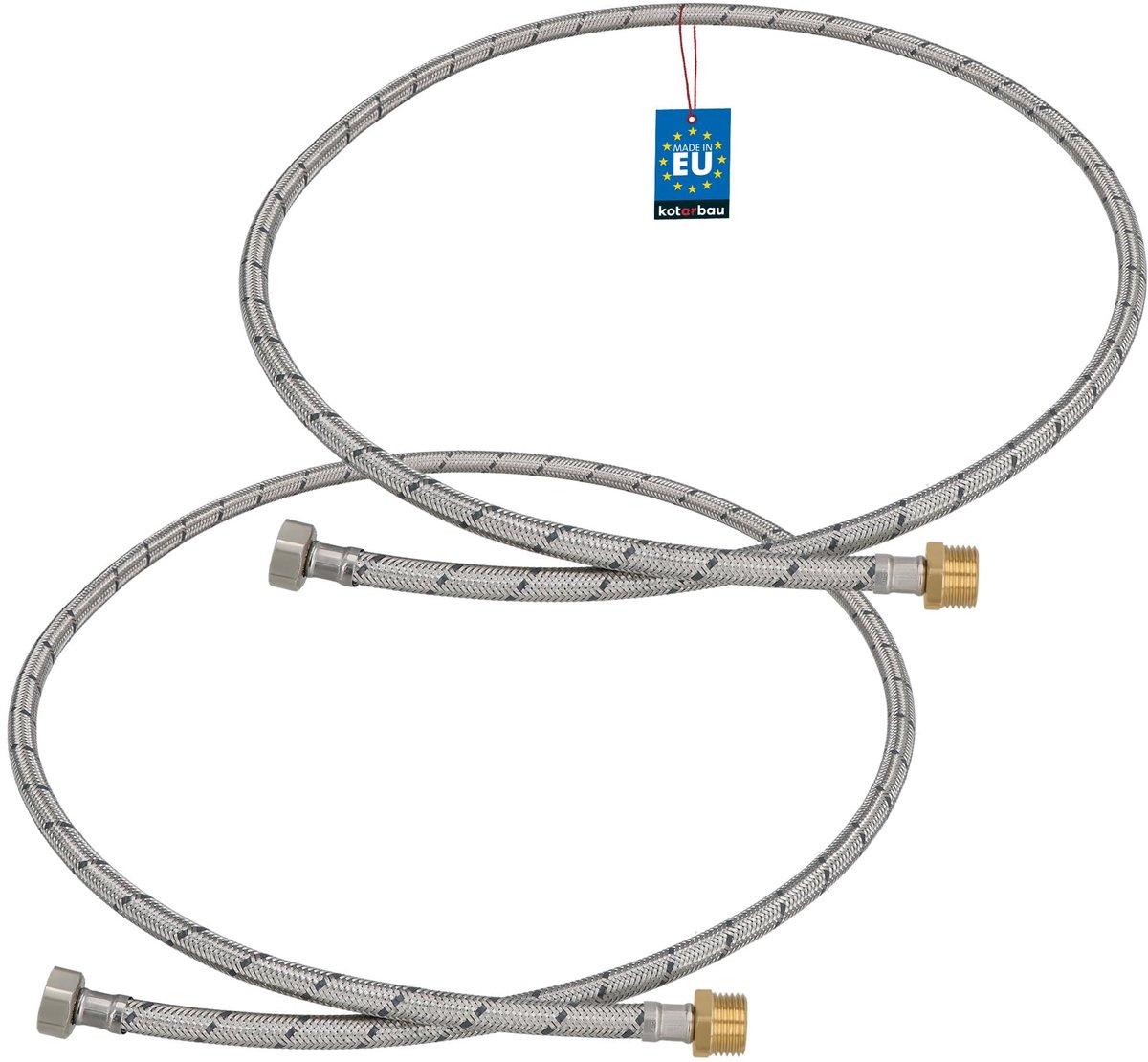 KOTARBAU® 2 Stuks - Flexibele Aansluitslang 1/2"x1/2" - Sanitaire Aansluitslang 150 cm - Flexibele Kraanslang - Buitendraad x Binnendraad - Aansluitslang Armatuur - Gevlochten Roestvrijstalen Aansluitslang