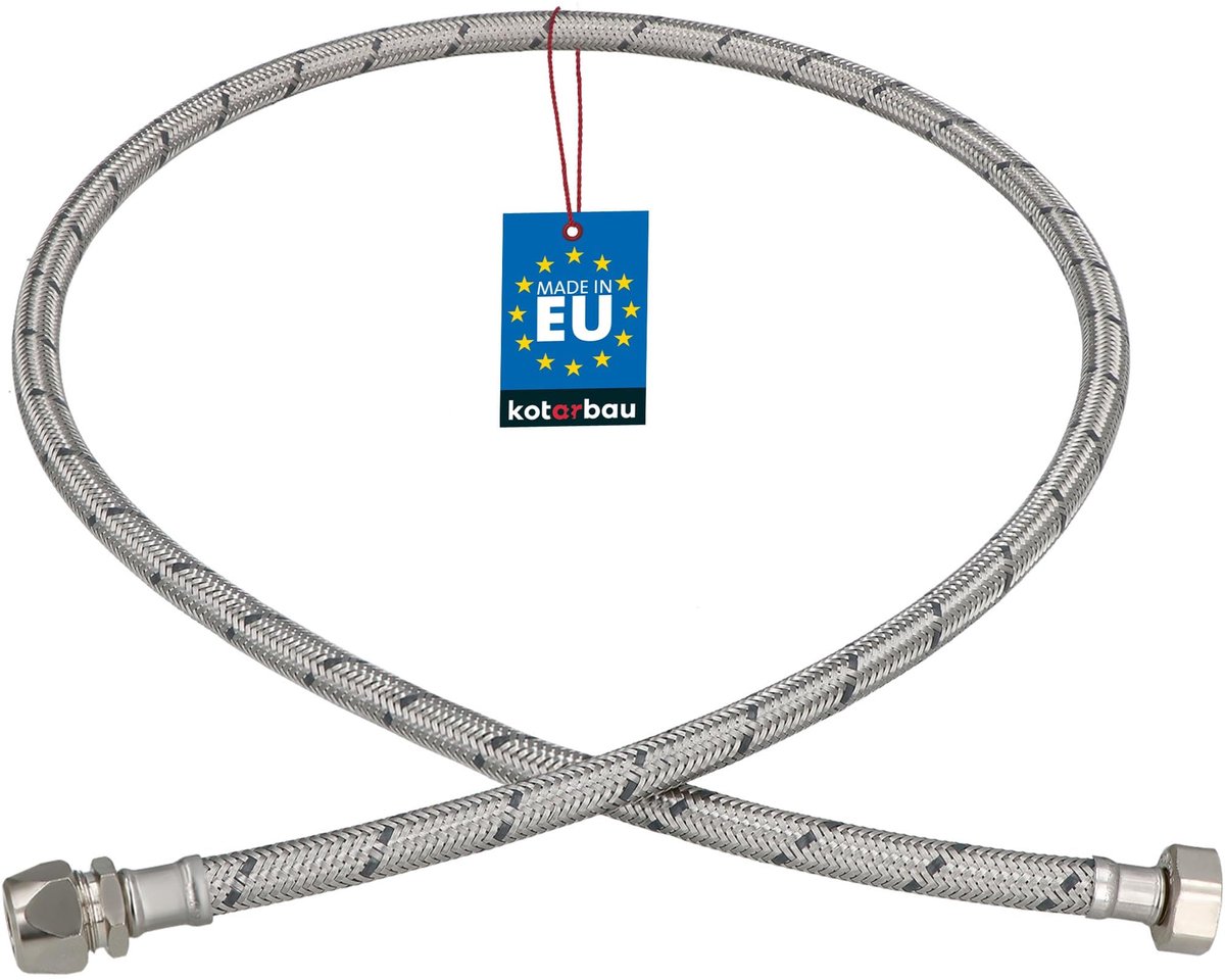 KOTARBAU® Flexibele Aansluitslang 1/2“x3/8“ - Aansluitslang Armatuur 120 cm - Flexibele Kraanslang - Wartelmoer x Knelkoppeling - Sanitaire Aansluitslang - Gevlochten Roestvrijstalen Aansluitslang - Zilver