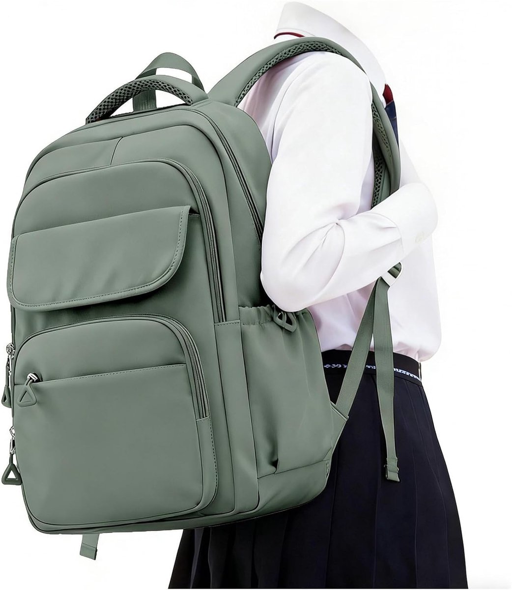 Rugzak - Schoolrugzak - Lichtgewicht Laptoprugzak - 47 x 34 x 17 cm- Waterafstotend - Met Meerdere Vakken - Donkergroen