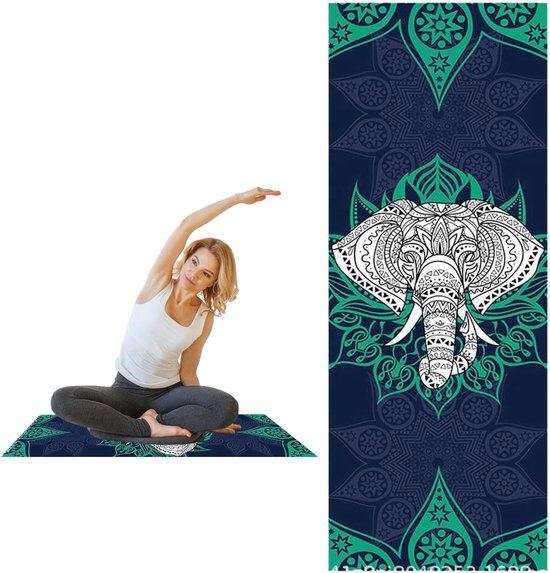 Yogamat Handdoek - Reismat Yoga - Hygiënisch Trainen - Zweetabsorberend Antislip - 185 x 65 cm - Blauw van Yogamat — afbeelding 4
