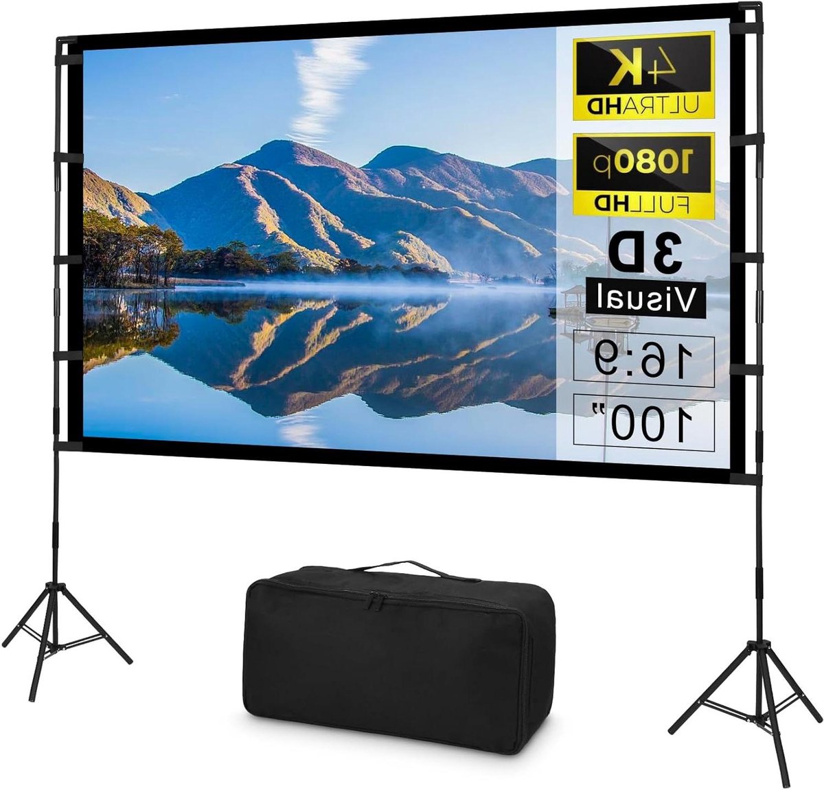 Projectiescherm met statief - Draagbaar scherm - Thuisbioscoop creëren - Kreukvrij polyester - 100 inch - Wit