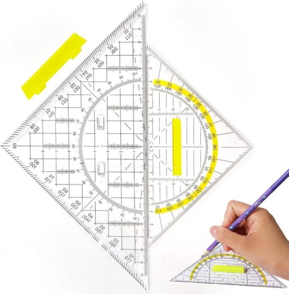 Set van 2 Flexibele Geometrische Driehoeken met Handvat voor Teken- en Meetwerk op School en Kantoor