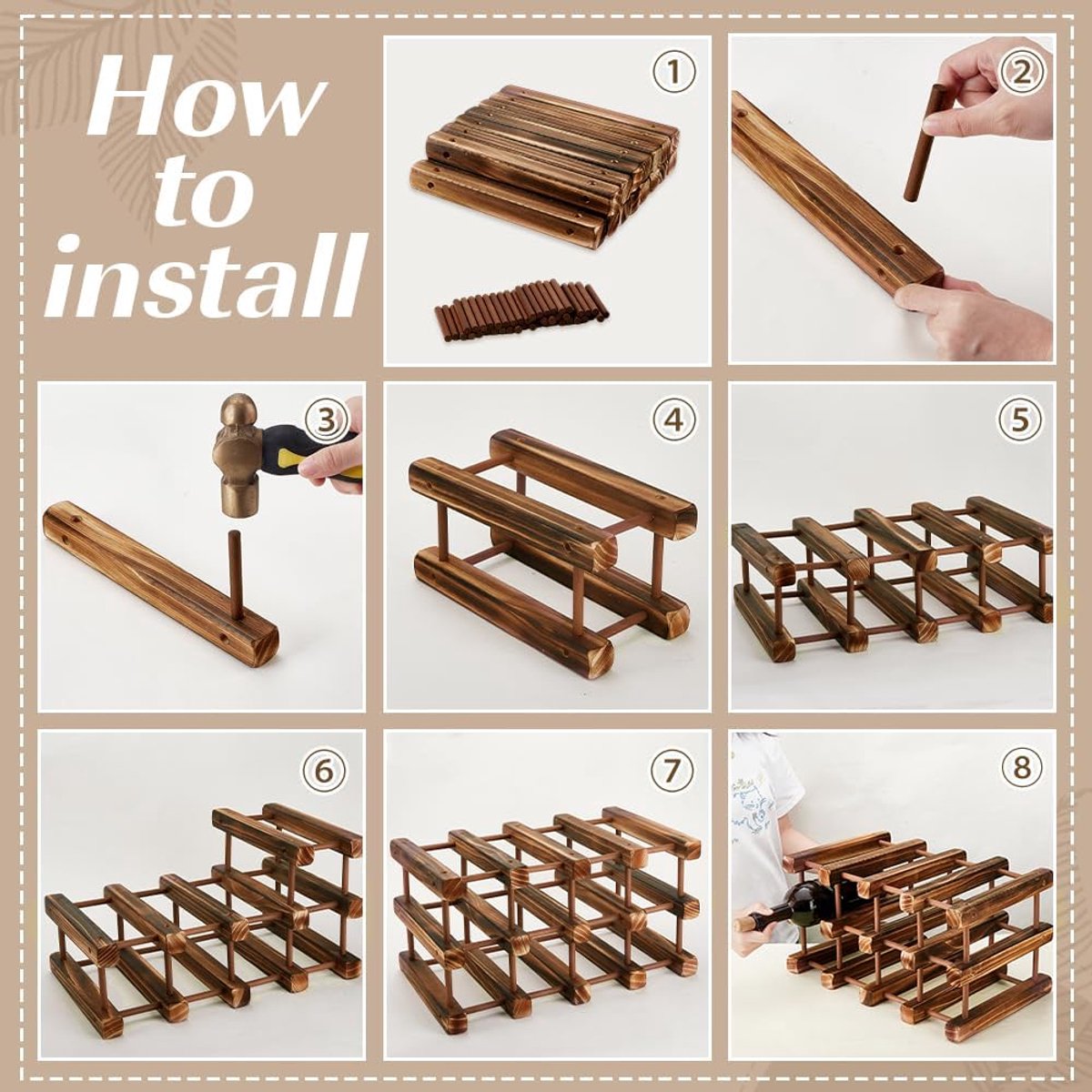 SnelShoppen - Houten Wijnrek Stapelbaar voor Werkblad - Wijnopslag Houder voor Flessen - Keuken Bar Eetkamer Kerst Decoratie 40 x 25 cm