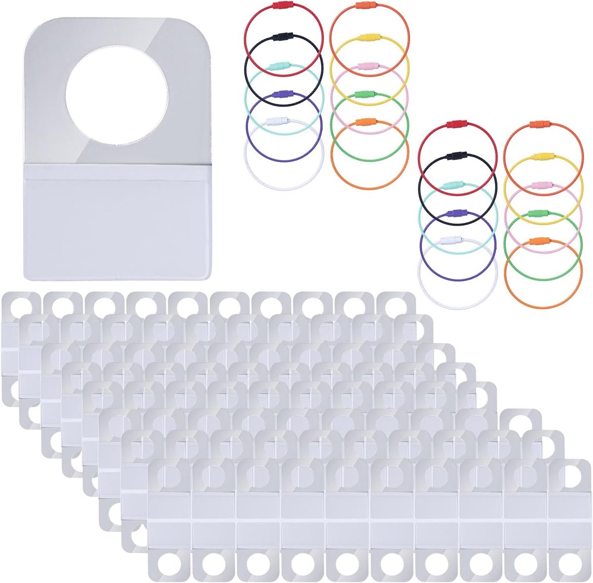 SnelShoppen - 160 Stuks Zelfklevende Labels voor Yoto Kaarten, Inclusief 20 Roestvrijstalen Sleutelhanger Lussen, Organisatie en Markeren van Kaarten,