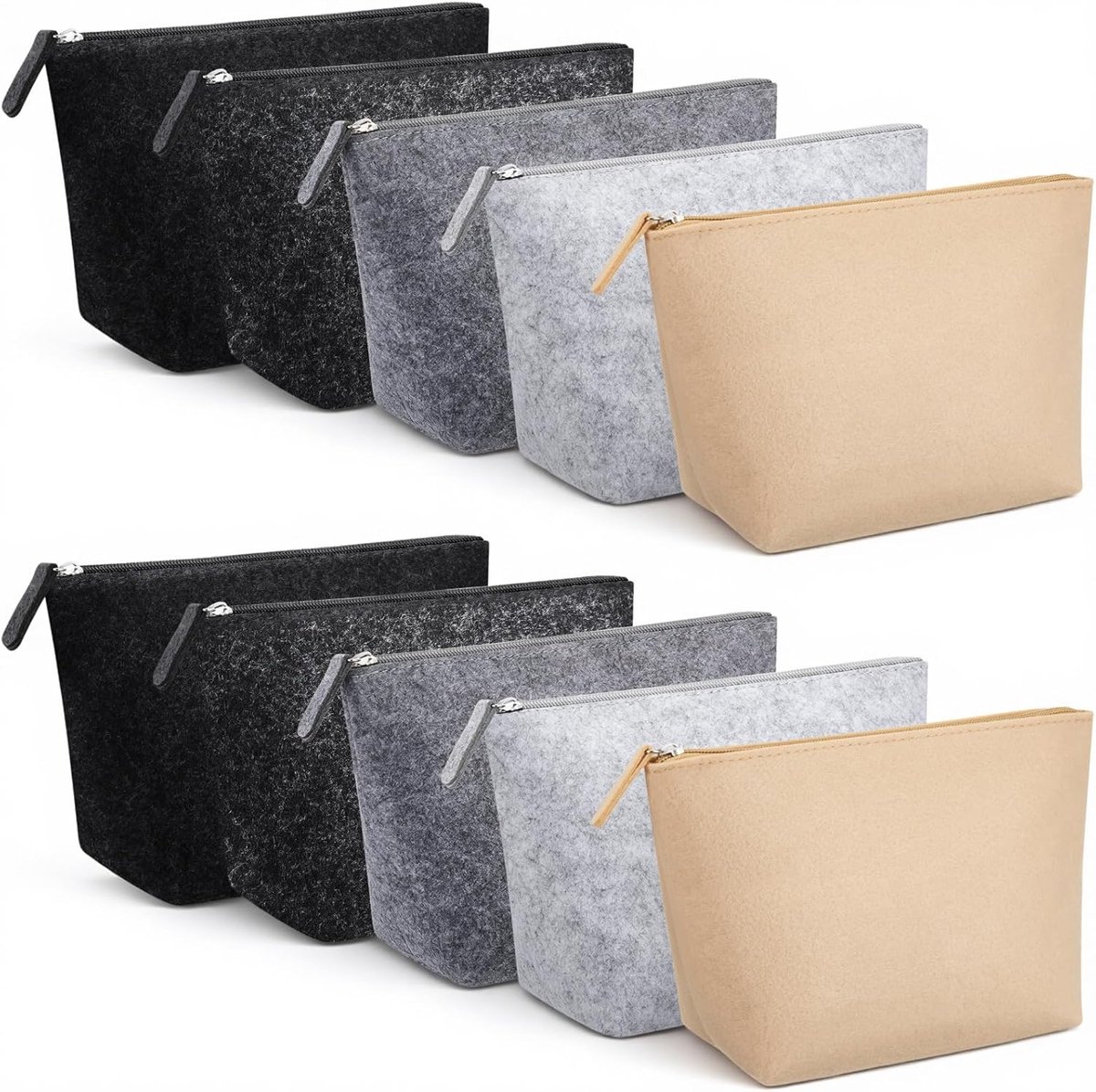 SnelShoppen - 10 Stuks Blanco Make-Uptas Van Vilt - Vilten Toilettassen Met Rits - Meerkleurige Reistoilettassen Voor Kerstmis, Moederdag, Vrouwen, Co