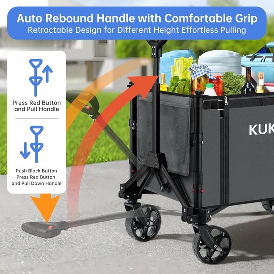 Bolderkar Opvouwbaar - Handwagen Inklapbaar - Tuin Werk - 360 Graden Wielen - 120 Liter Capaciteit - Zwart van Bolderkar Opvouwbaar — afbeelding 2