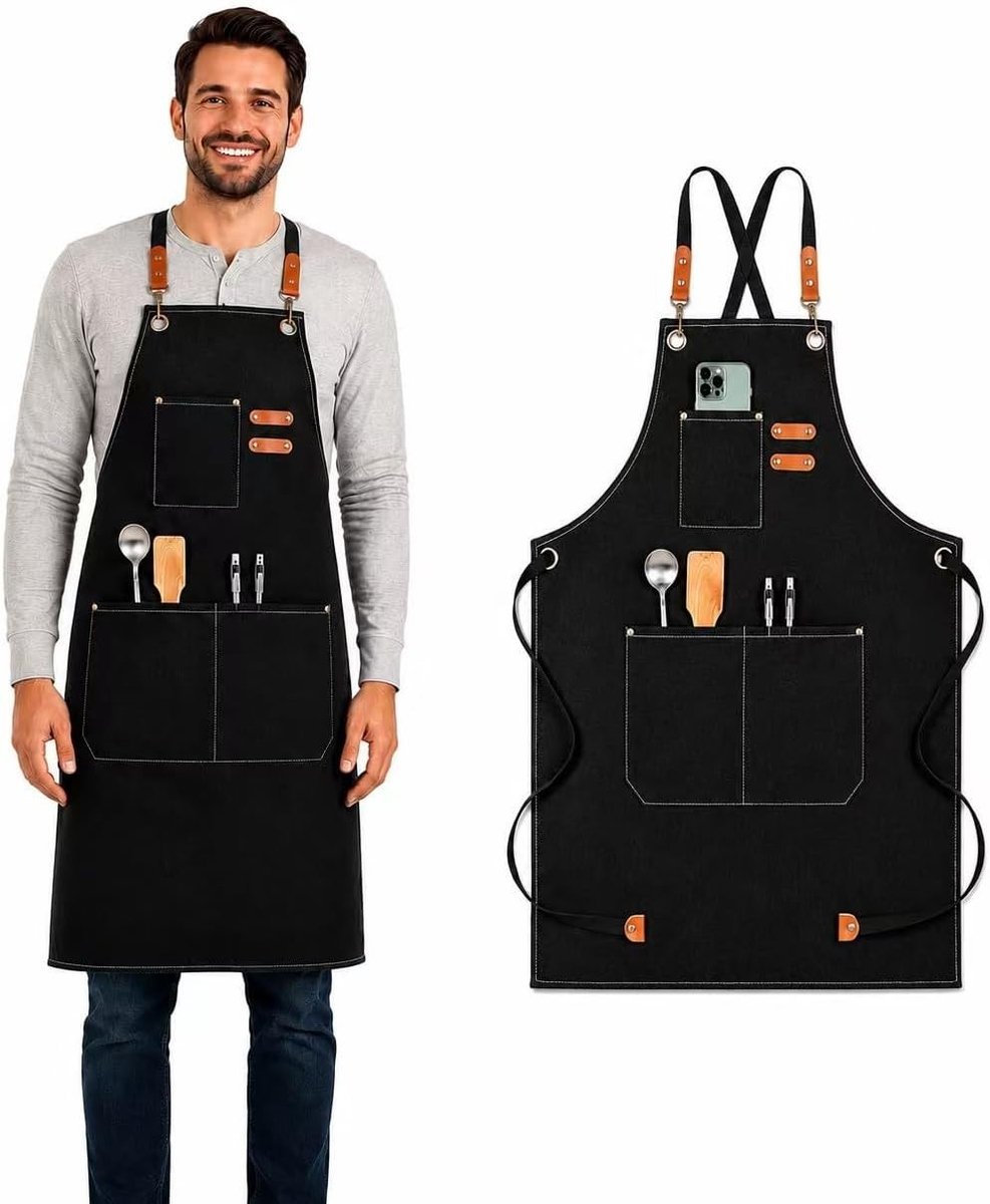Verlengd waterdicht barbecue schort van canvas voor mannen en vrouwen met kruisbanden, ideaal voor koken en grillen
