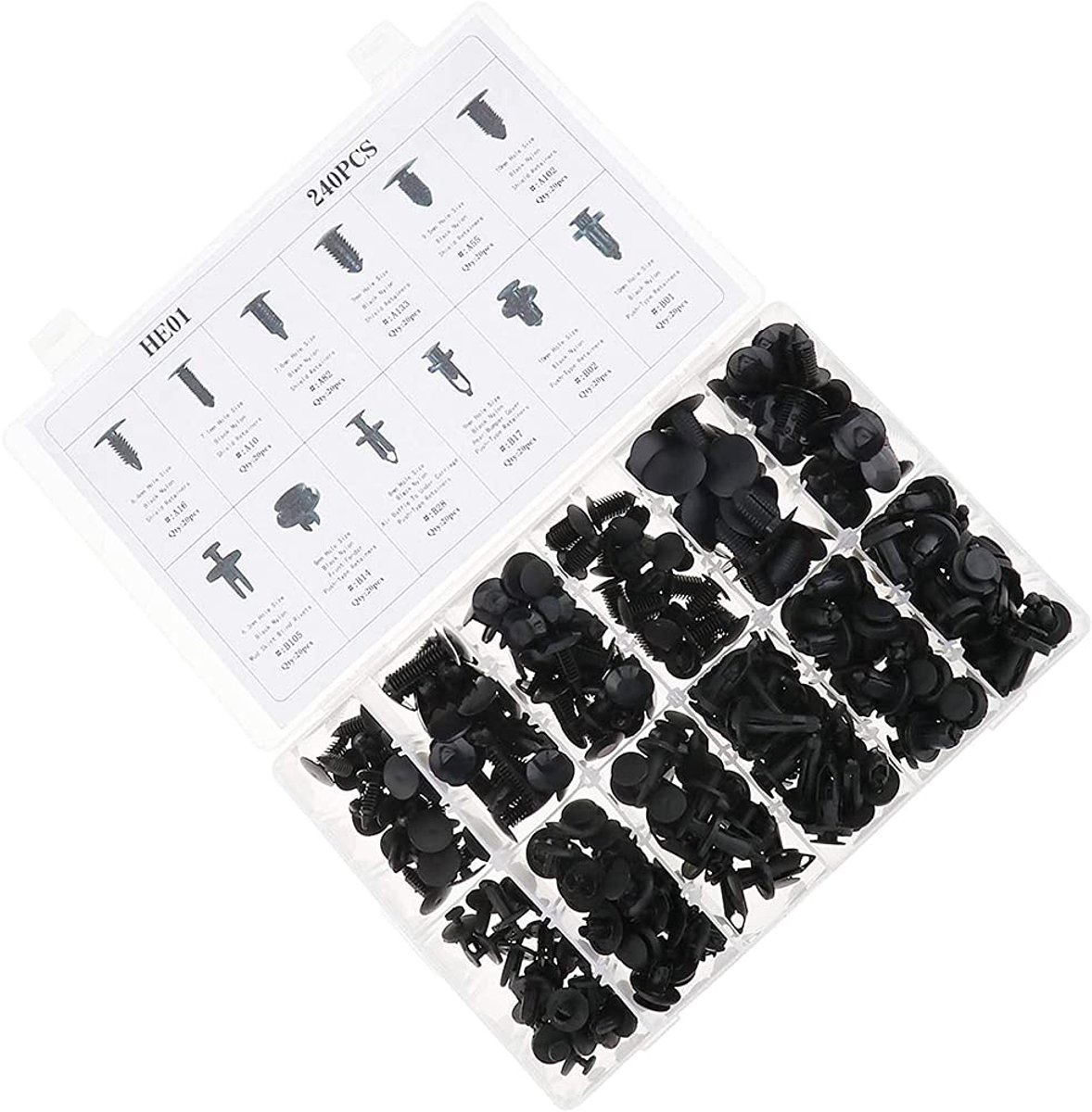 SnelShoppen - 240 Stuks Duw Type Retainer Clips voor Auto's - Geschikt voor Toyota, GM, Ford, Honda, Acura, Chrysler - Duurzaam Nylon met Opbergdoos