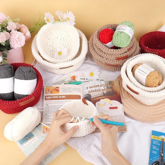 Beginner Haakset met 3 Maten - Rond Haakpatroon en Wol voor het Maken van Mandjes en Leren Haken — afbeelding 2