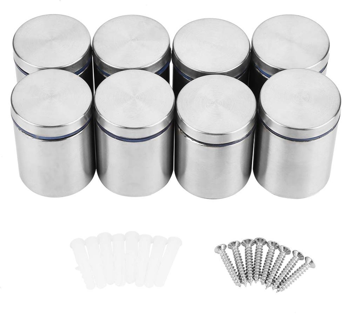 SnelShoppen - Spacer Schroef Set van 8 Zilveren Glas Spacers met 304 RVS M38 x 50mm voor Borden en Displays - Ideaal voor Winkels en Huizen