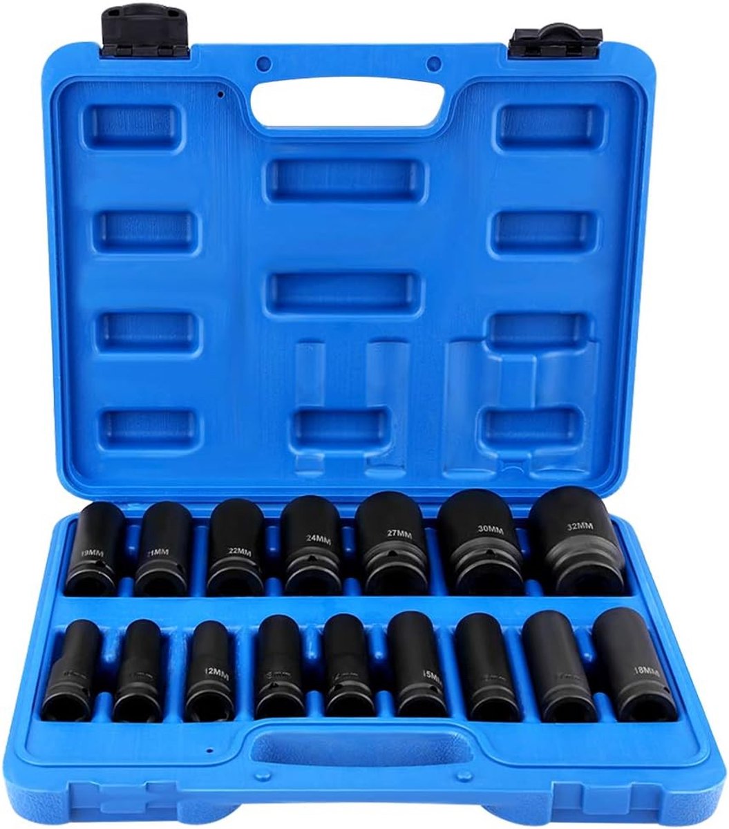 SnelShoppen - Heavy Duty 1/2 Inch Impact Cap Set, Pneumatische Slagsleutel Doos, Slagsleutel Behuizing, Duurzaam Gereedschap voor Auto Onderhoud en Re