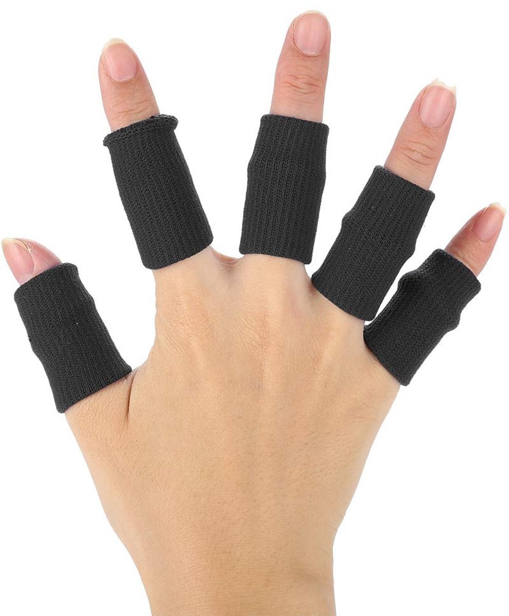 SnelShoppen - Pack van 10 Vingerwraps, Rekbare Flexibele Vinger Sokken voor Ondersteuning en Bescherming, Sporthulpmiddel, Artritisband (Zwart)