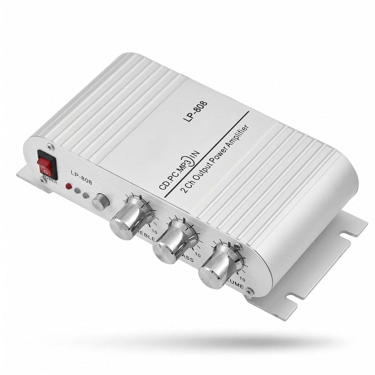 SnelShoppen - Topiky Audio Versterker 20W, 2 Kanaals HiFi Stereo Bass, Digitale Versterker voor Auto, Motor, Thuis - Aluminium Behuizing - Cinch & 3.5