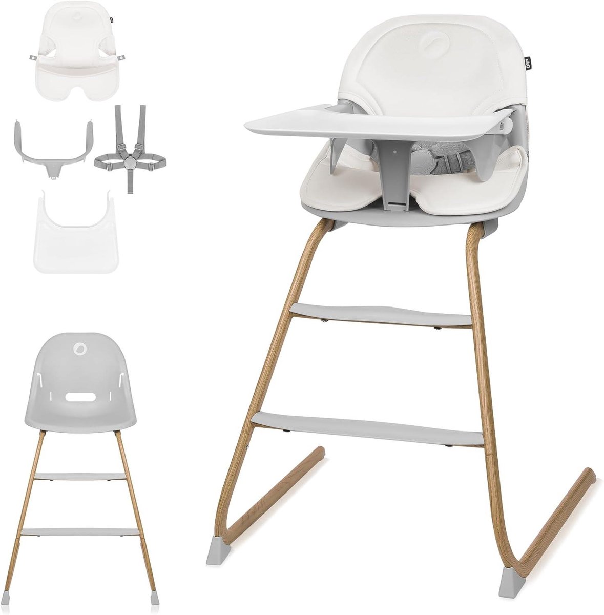 Kinderstoel - Hoge stoel - Baby en peuter - 2-in-1 ontwerp - Tot 60kg - Grijs met hout