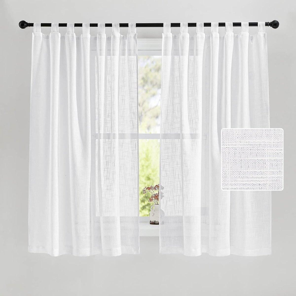 SnelShoppen - 2 x Linnen Gordijnen met Lussen, Crotch Design, Zacht voor Raamdecoratie, 140 x 160 cm, Wit, Set van 2 - Ideaal voor Woonkamer, Slaapkam