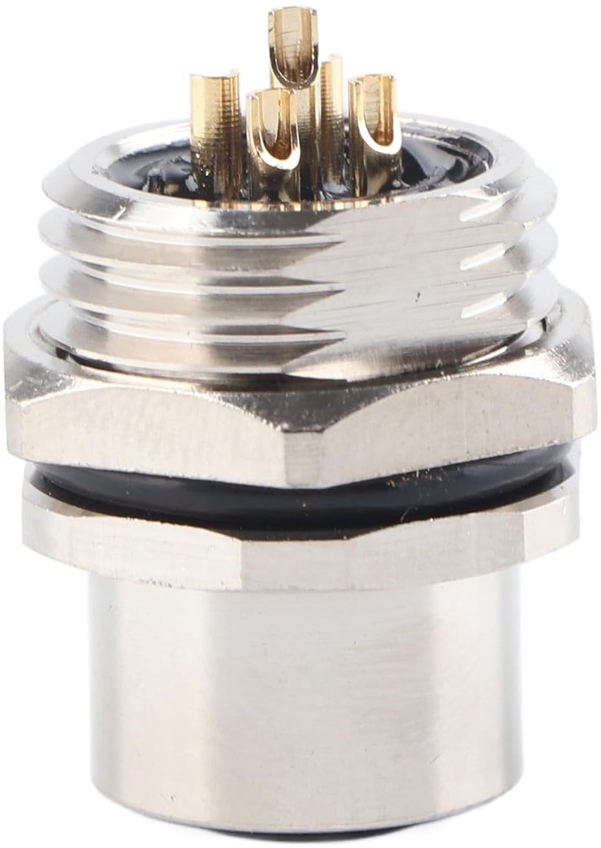SnelShoppen - 5 Pins Plug Connector M12 IP67 Waterdichte Adapter, Paneel Geïnstalleerde Stekker, Goud Geplateerde Messing Pinnen, 360 Graden Beveiligi