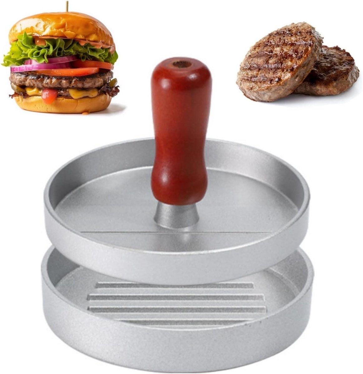 Hamburgerpers - Vleespers Patty - Maak Hamburgers - Anti-aanbaklaag - 12 cm diameter - Zilver