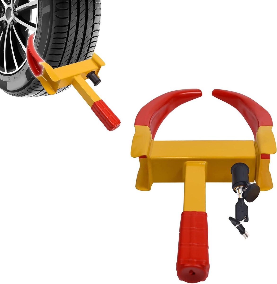 Wielklem - Diefstalbeveiliging - Voertuig Beveiligen - Universeel Instelbaar - 19-30 cm Bandbreedte - Rood Geel