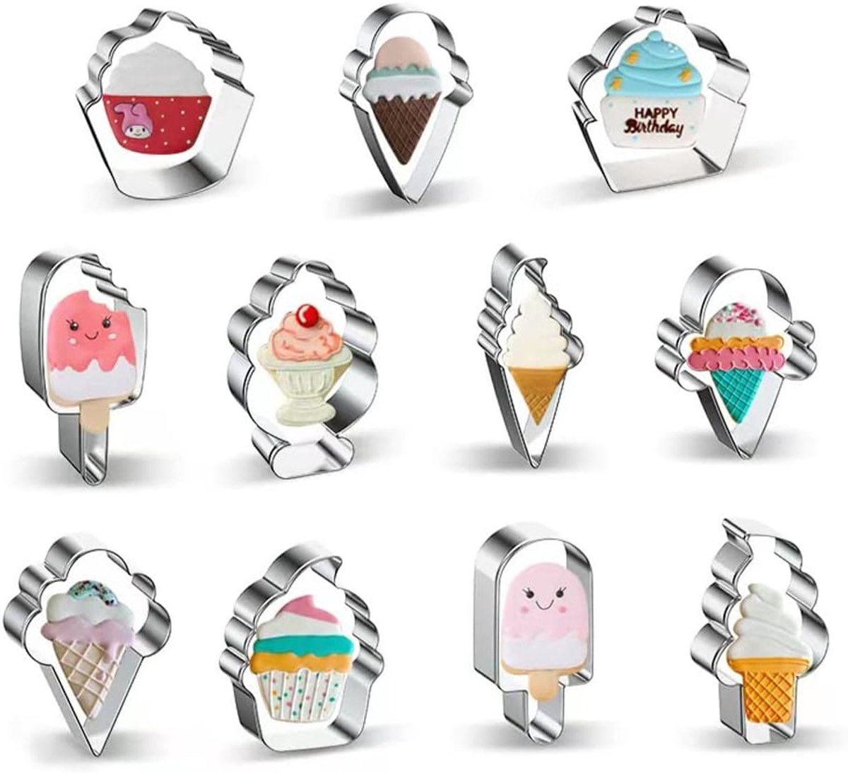 8pcs Ice Cream Cookie Cutters Set, Stainless Steel Summer Popsicle Cookie Cutters for Fondant Cake Decoration Ice - ShopVlot