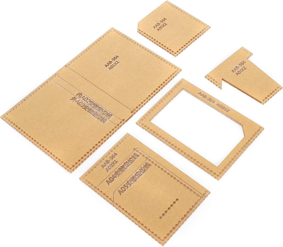 SnelShoppen - Acryl leerpatroon sjablonen set van 5 stuks, handgemaakt, duurzaam acryl, perfect voor DIY leren knipwerk, auto rijbewijs etui en meer