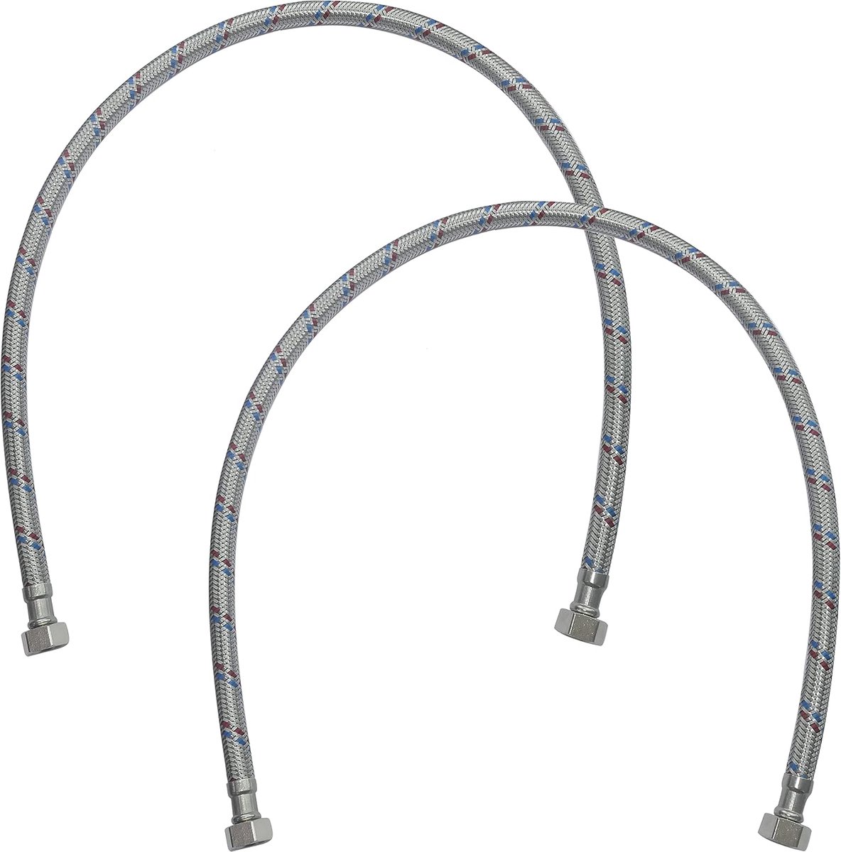 SnelShoppen - Set van 2 Flexibele Aansluitslangen 800mm - 3/8" Vrouwelijk - Waterkraan Mengkraan Keuken Badkamer - Staal Gevlochten