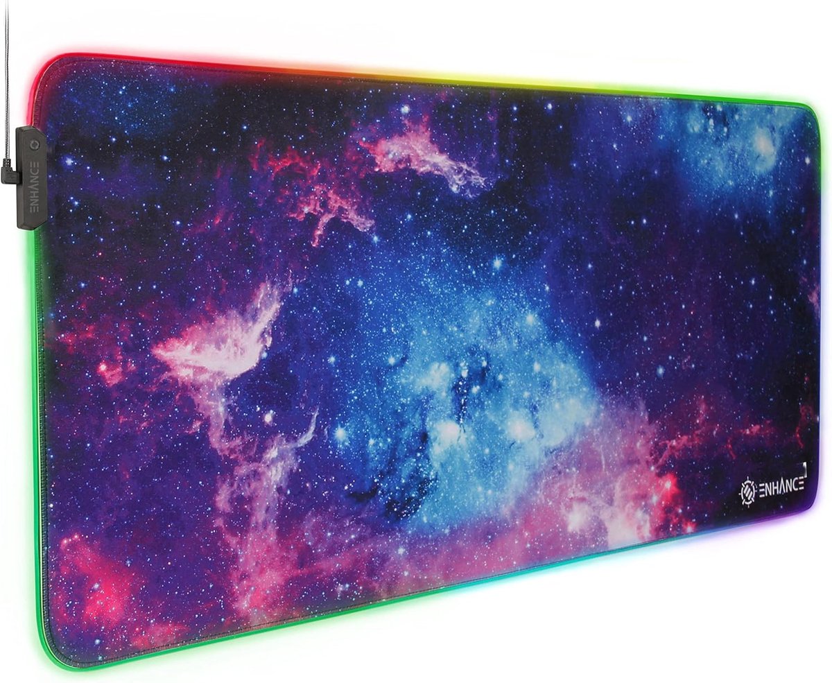 SnelShoppen - ENHANCE XXXL LED Bureau Mat, 3XL Groot (123 x 60 cm), Gevoerde Bureau Mat, Geavanceerd Muismat met Antislip Rubber, Verlichte LED Randen