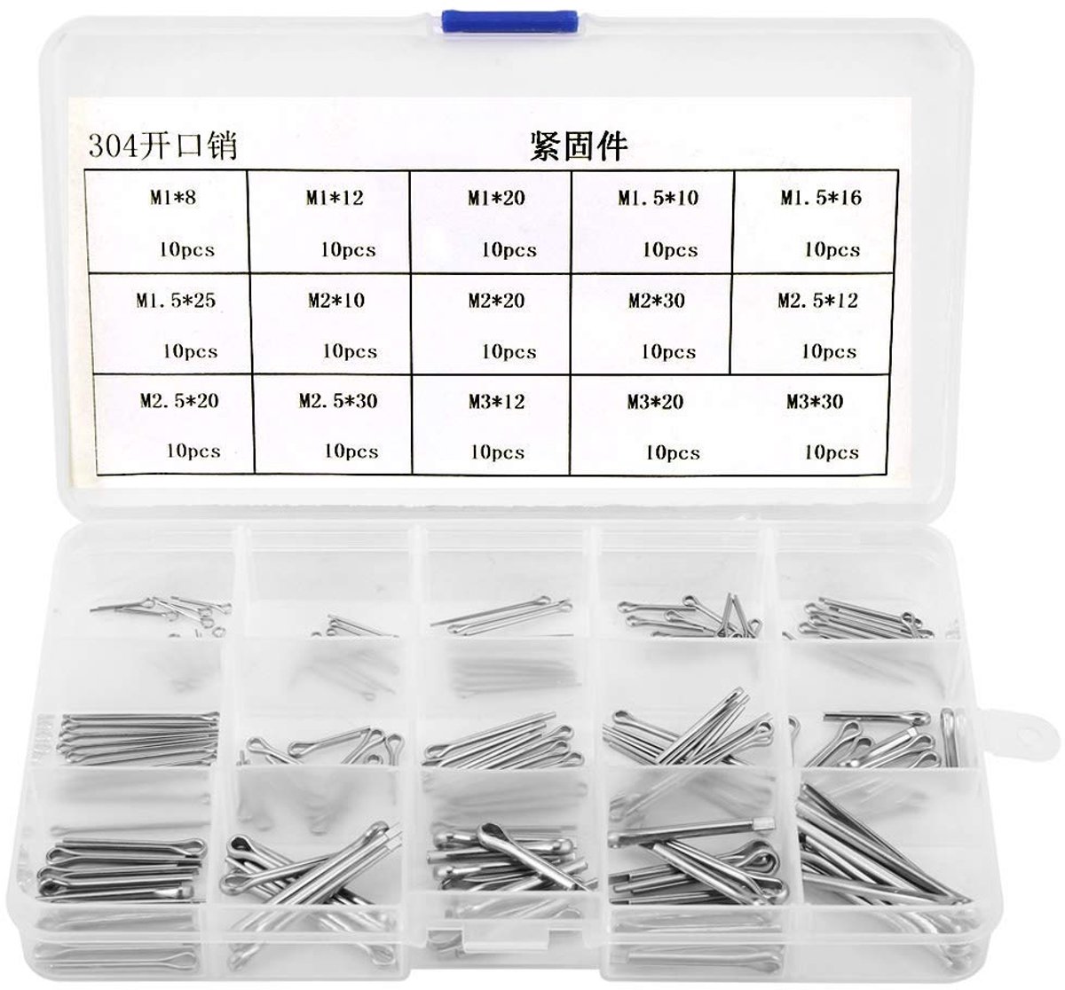SnelShoppen - Split Pins Kit 150 Stuks - 15 Types Roestvrij Staal Splitpennen M1/M1.5/M2/M2.5/M3 - Hoogwaardige Mechanische Bevestigingsmiddelen voor
